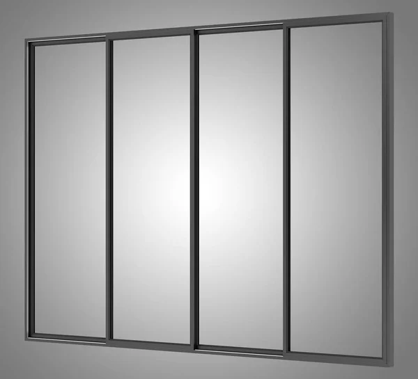Чорне металеве вікно ізольоване на сірому фоні. 3d ілюстрації — стокове фото