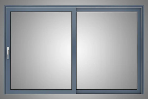 Okno metalicznej na białym tle na szarym tle. ilustracja 3D — Zdjęcie stockowe