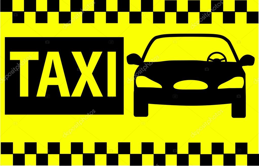 Black image car-taxi on a yellow backgroun