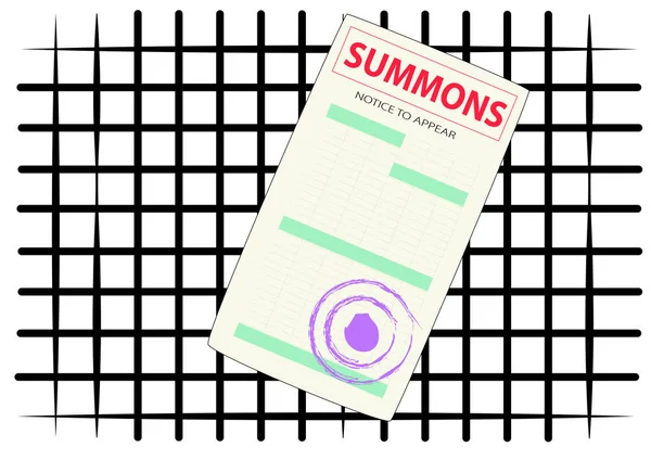 The form of the summons on the background of iron bars — Stock Vector