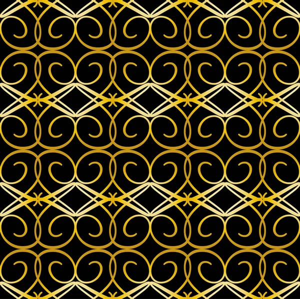 Patrón geométrico inconsútil dorado sobre fondo negro — Vector de stock