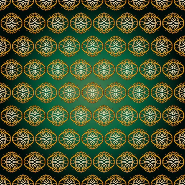 Sömlös vektor mönster i guld färg på en mörkgrön bakgrund — Stock vektor