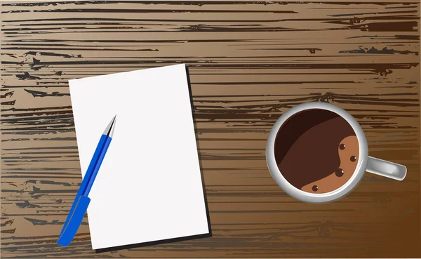 Il documento con una penna stilografica e una tazza di caffè si trovano su un wo — Vettoriale Stock