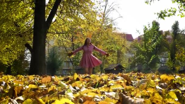 Fille heureuse dans le parc d'automne