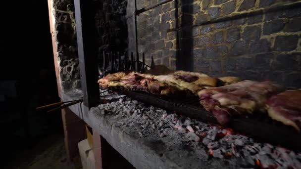 Vlees op de grill — Stockvideo