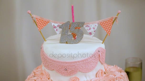 Cake on 15th anniversary — Stock Video