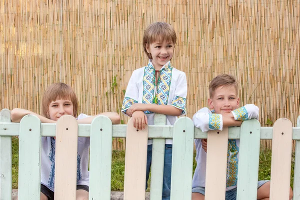 Ukrainska Pojkar Traditionell Skjorta Olika Ålder Landsbygdsområden — Stockfoto