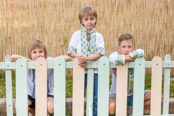 Meninos Ucranianos Camisa Tradicional Idade Diferente Áreas Rurais — Fotografia de Stock