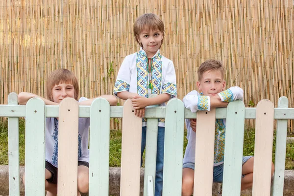 Ukrajinští Chlapci Tradiční Košili Různého Věku Venkovských Oblastech — Stock fotografie