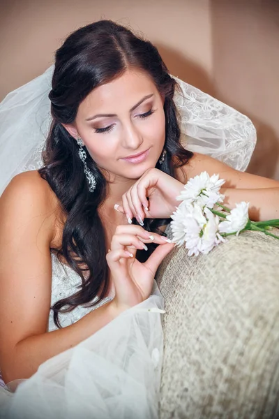 Portrait Bride Window Wedding Day — Stock Photo, Image