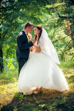 Gelin ve damat Parkta yürümek