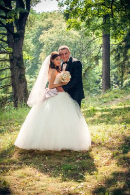 Gelin ve damat Parkta yürümek