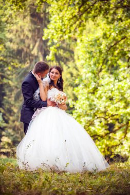 Gelin ve damat Parkta yürümek