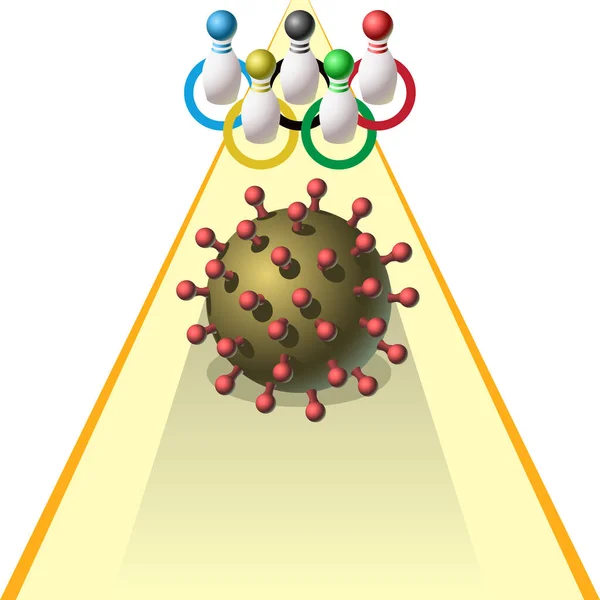 Coronavirus rompe juegos olímpicos como una bola de bolos — Vector de stock