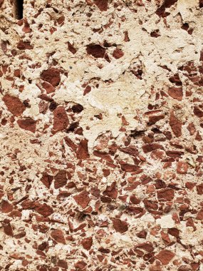 Kırmızı beyaz duvar arka planı. Kırık sıva ve Stuc 'lı yapı