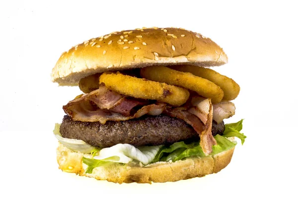Juicy Hamburger Isolated White White Background — Stock Photo, Image