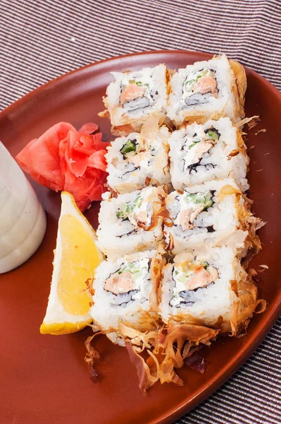 Sushi Wasabi Citrónem Talíři Zblízka — Stock fotografie