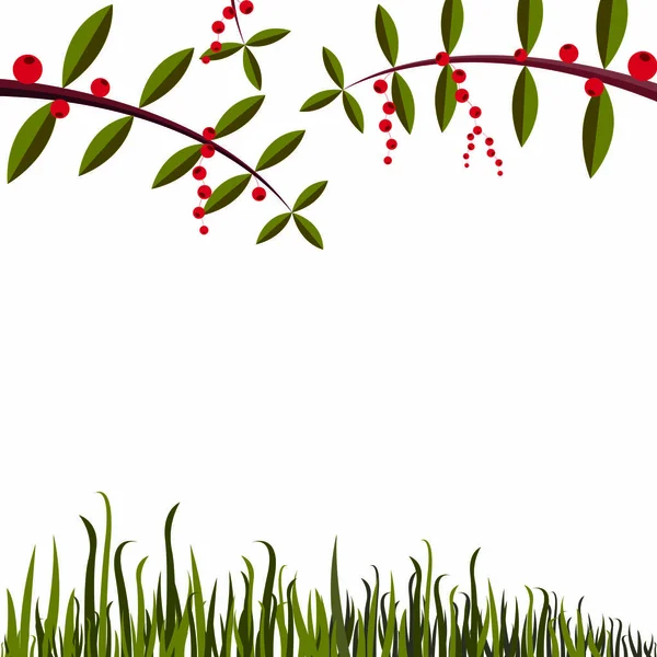 Простой фон с листьями, травой и ягодами — стоковый вектор