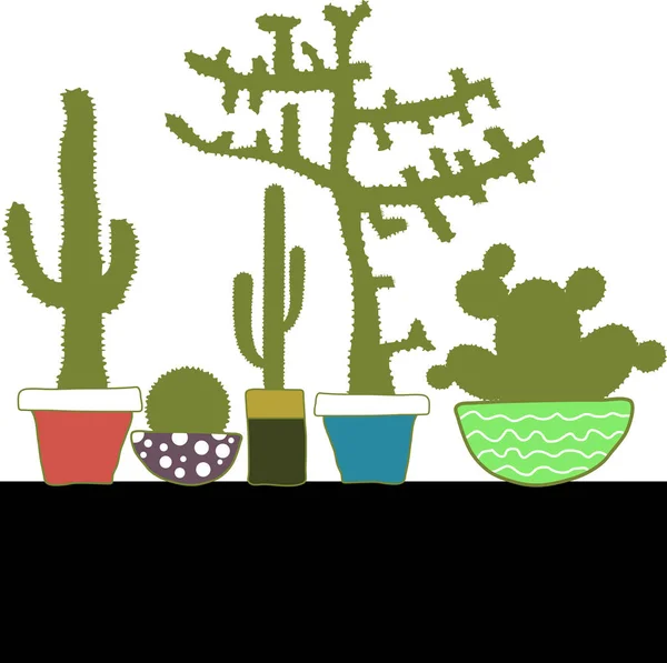 Buntes Set mit Kaktus im Topf — Stockvektor
