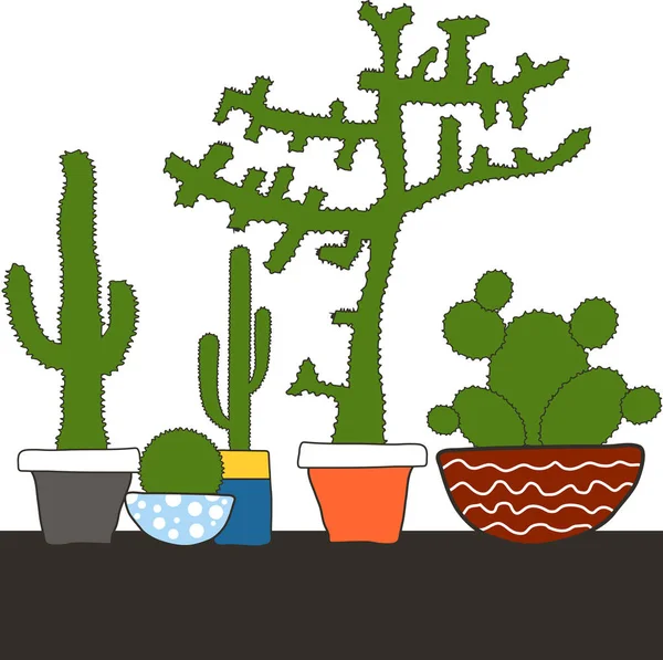 Colorful set with cactus in pot — Stock Vector