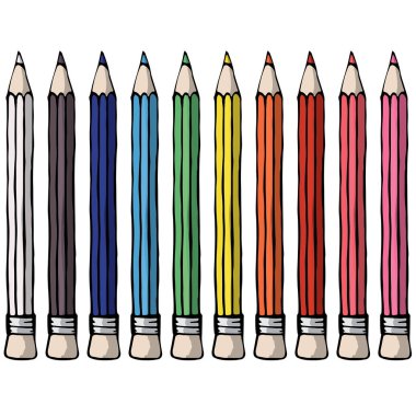 Beyaz arka plan üzerinde izole gerçekçi 3d ahşap renkli kalemler. Okul vektör çizim için renkli kalem kümesi