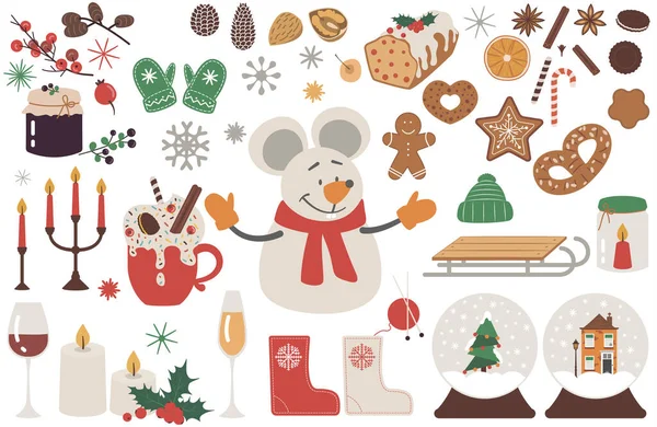 Christmass set 2020. Warm winter elements collection.Vector stock illustration, EPS10 — ストックベクタ