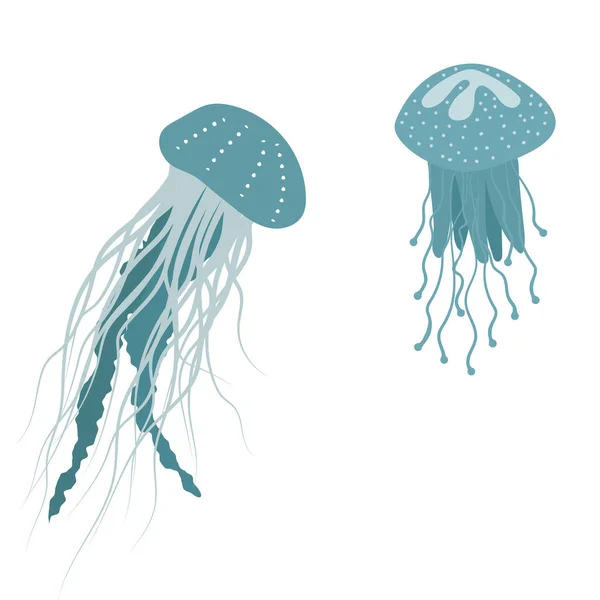 Vector Illustration of a Blue Jellyfish . Cute Cartoon Jellyfish Isolated on a White Background. Happy Animals Set .Vector illustration EPS.10 — Stock Vector