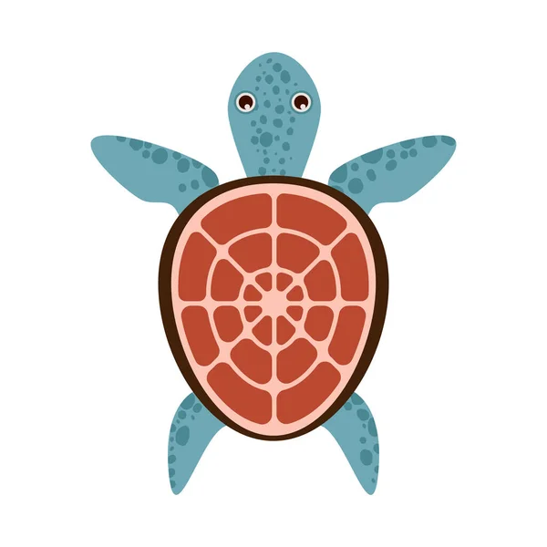 Vektor roztomilý karikatura modrá želva s červenou skořápkou izolované na bílém pozadí. Vektorová ilustrace EPS.10 — Stockový vektor