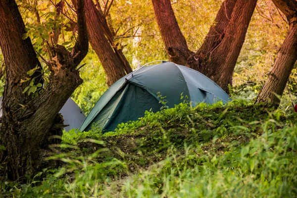 Tenda turística verde — Fotografia de Stock