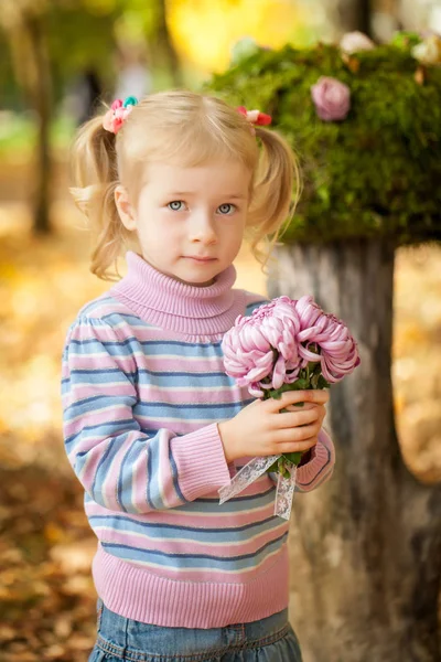 Menina sorridente no parque de outono — Fotografia de Stock