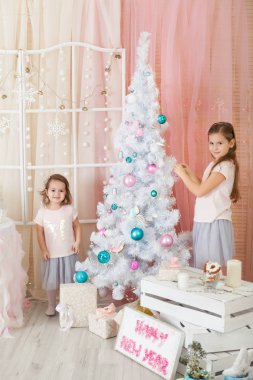 İki kız bir Noel süsleri