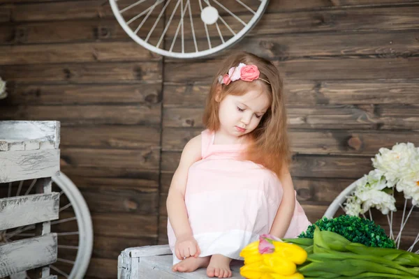 Retrato de una niña pequeña en un estudio de primavera —  Fotos de Stock