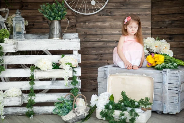 Retrato de una niña pequeña en un estudio de primavera —  Fotos de Stock