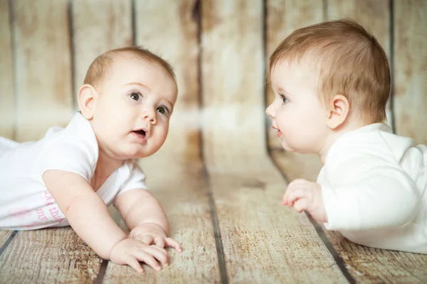 Twee schattige 6 maanden meisjes — Stockfoto