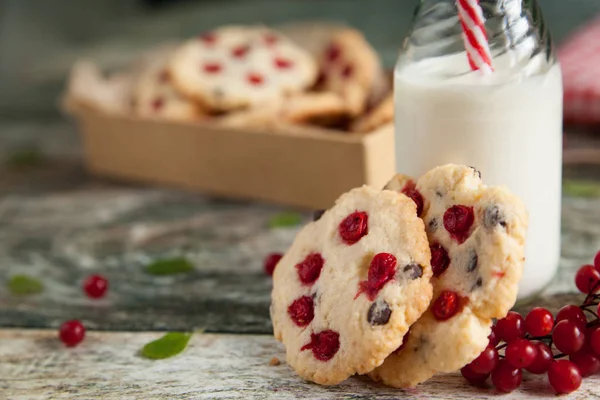 Zelfgemaakte koekjes met guelder rose bessen en chocolade chips — Stockfoto