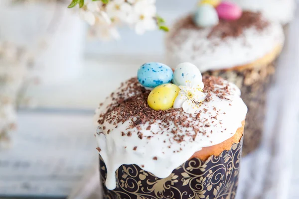 Easter Cake Kulich Traditional Easter Sweet Bread Decorated Sugar Glaze — Stock Photo, Image