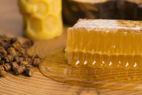 Honeycomb, pollen and propolis — Stock Photo, Image