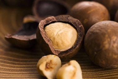 Macadamia fıstığı. Makro görünümü