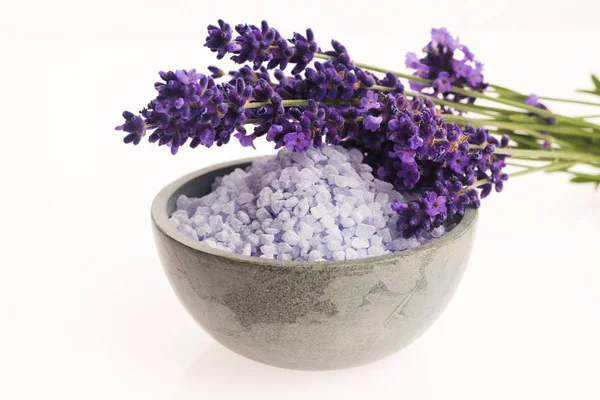 Lavender bath salt and some fresh lavender Royalty Free Stock Images