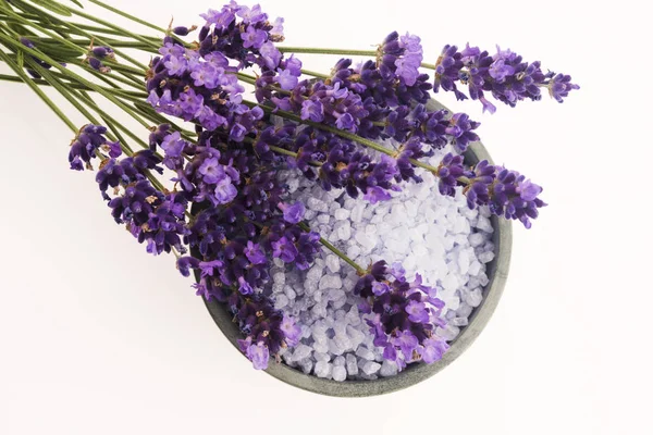 Lavendelbadesalz und etwas frischer Lavendel — Stockfoto
