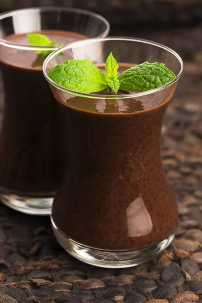 Chocolate chia seeds pudding — Stock Photo, Image