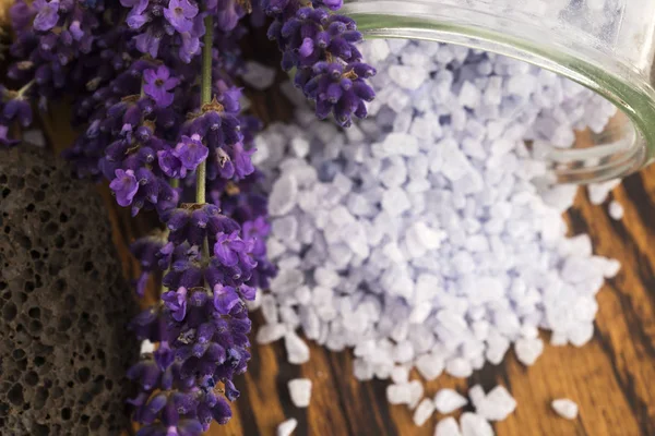 Lavender Bath Salt Some Fresh Lavender — Stock Photo, Image