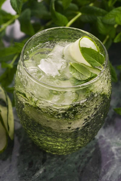 Refreshing Detox Cocktail Cucumber Mint Ice Glass — Stock Photo, Image