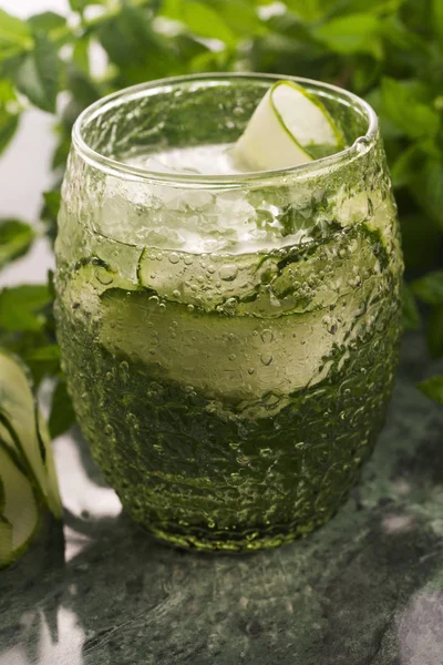 Refreshing Detox Cocktail Cucumber Mint Ice Glass — Stock Photo, Image