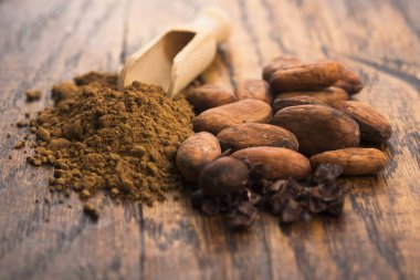 Kakao fasulyesi ve kakao tozu.