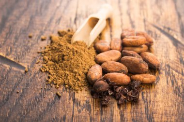 Kakao fasulyesi ve kakao tozu.