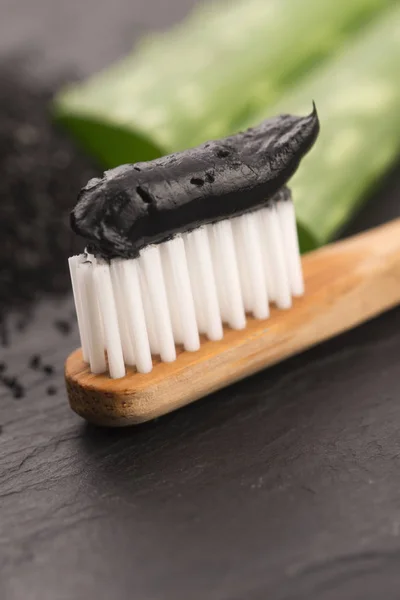 Brosse Dents Charbon Noir Dentifrice Aloe Vera — Photo