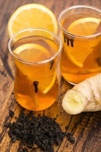 Black Tea Lemon Ginger — Stock Photo, Image