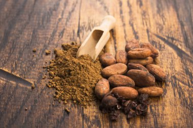 Kakao fasulyesi ve kakao tozu.