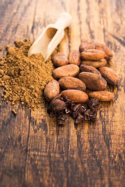 Fagioli Cacao Cacao Polvere Cucchiaio — Foto Stock